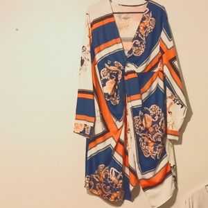 Orange, white and Blue Wrap Dress